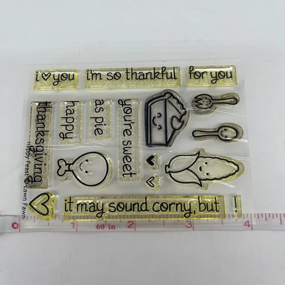Lawn Fawn Happy Feast Thanksgiving Clear Stamp Set Retired Rare 3x4